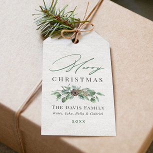 Étiquettes-cadeau Joyeux Noël Rustique hiver verdure Bois Famille
