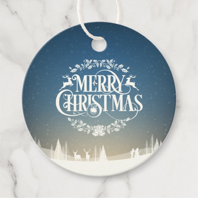 Étiquettes Cadeau Joyeux Noël Scène de neige (Devant)