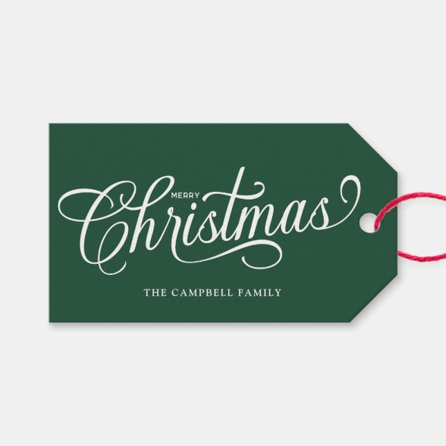 Étiquettes-cadeau Joyeux Noël Script Vert Forêt (Devant (Horizontal))