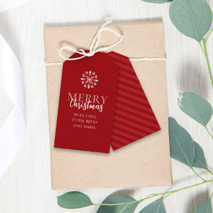 Étiquettes-cadeau Joyeux Noël Simple mignon Rouge Élégant rayé