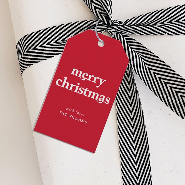 Étiquettes-cadeau Joyeux Noël simple rouge moderne (Créateur téléchargé)