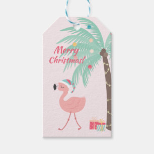Étiquettes-cadeau Joyeux Noël - Sweet Tropical Père Noël Flamant ros