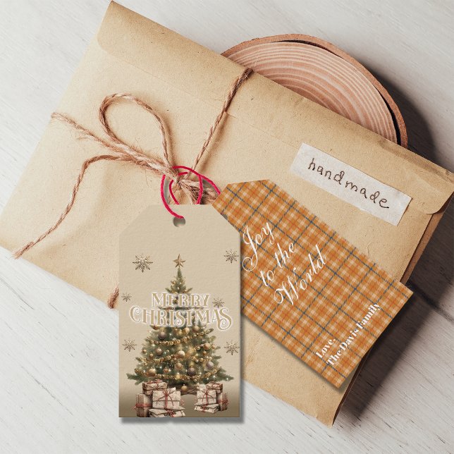 Étiquettes-cadeau Joyeux Noël traditionnel Antique Or Chaud (Créateur téléchargé)