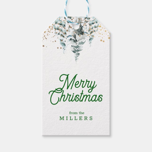 ÉTIQUETTES-CADEAU JOYEUX NOËL TYPOGRAPHIE RÉTRO ARBRES NEIGE (Devant)