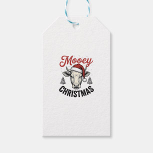 Étiquettes-cadeau Joyeux Noël Vache Chapeau de Père Noël Gravure Vin