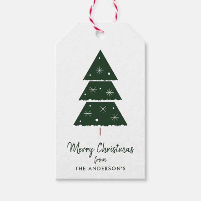 Étiquettes-cadeau Joyeux Noël vert Arbre de Noël Feux de neige (Devant)
