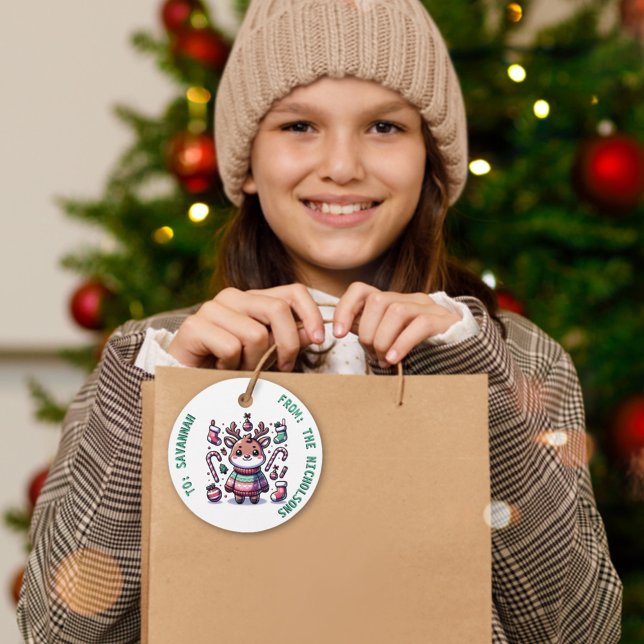 Étiquettes Cadeau Joyeux Noël & Vœux de Pull Moche Renne (Créateur téléchargé)