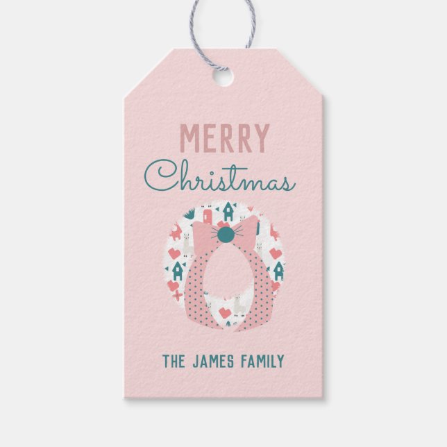 Étiquettes-cadeau Joyeux Noël Wreath Llama Famille Motif (Devant)