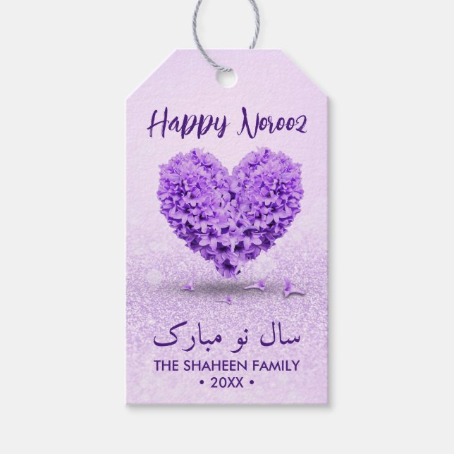 Étiquettes-cadeau Joyeux Norooz Purple Lovely Hyacinth Heart Bouquet (Devant)