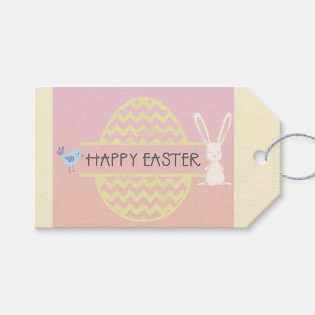 Étiquettes-cadeau Joyeux Oeuf et Oiseau de lapin de Pâques (Devant (Horizontal))