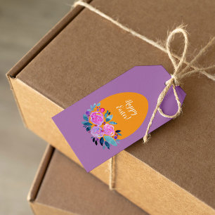 Étiquettes-cadeau Joyeux oeuf floral de Pâques aquarelle