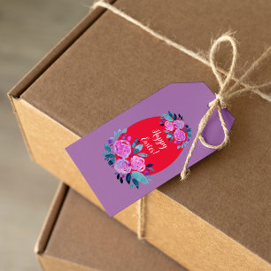 Étiquettes-cadeau Joyeux oeuf rouge fleuri à l'aquarelle de Pâques