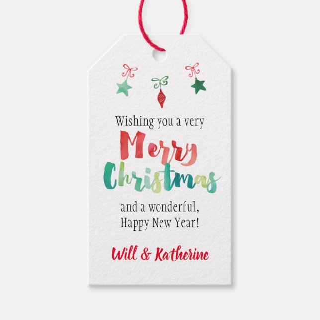 Étiquettes-cadeau Joyeux ornements de Noël peints (Devant)