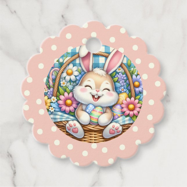 Étiquettes Cadeau Joyeux Pâques avec du lapin mignon, des oeufs et d (Devant)