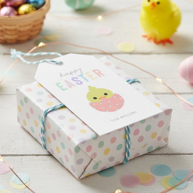 Étiquettes-cadeau Joyeux Pâques mignonette Poupée Peep Pastel Typogr (Créateur téléchargé)