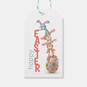 Étiquettes-cadeau Joyeux Pâques mignonne amusant lapin moderne oeuf