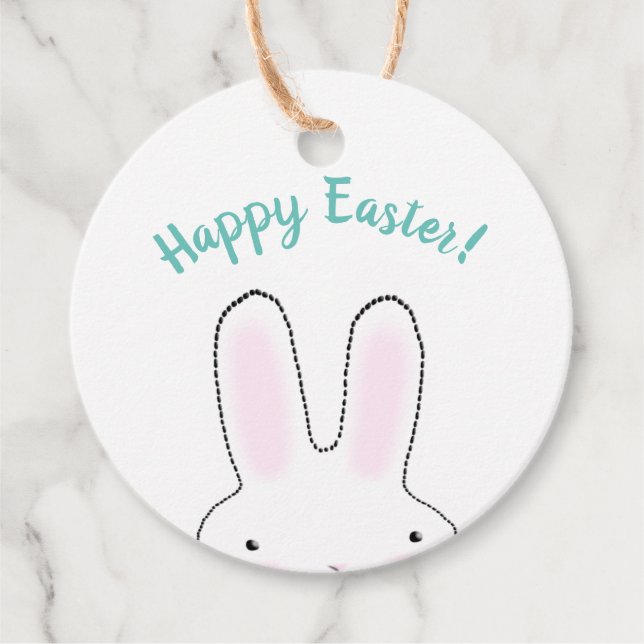 Étiquettes Cadeau Joyeux Pâques turquoise mignon lapin de Pâques scr (Devant)