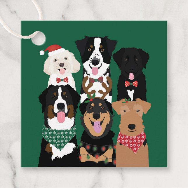 Étiquettes Cadeau Joyeux Pawlidays de mignons chiens de Noël (Devant)