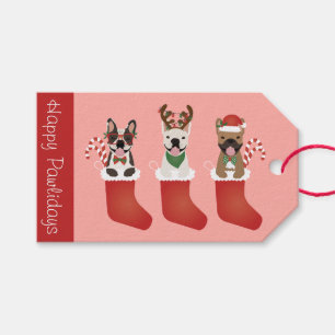 Étiquettes-cadeau Joyeux Pawlidays Français Bulldogs Noël Stocking