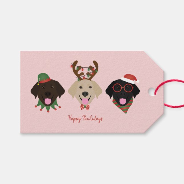 Étiquettes-cadeau Joyeux Pawlidays Labrador Retriever Dogs (Devant (Horizontal))