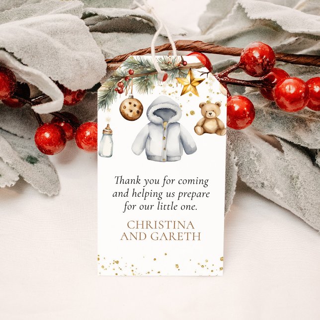 Étiquettes-cadeau Joyeux petit Baby shower de Noël Merci Favoriser (Créateur téléchargé)