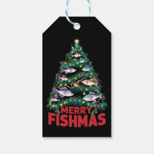Étiquettes-cadeau Joyeux Poissons de Noël Lumières Poissons Pêche