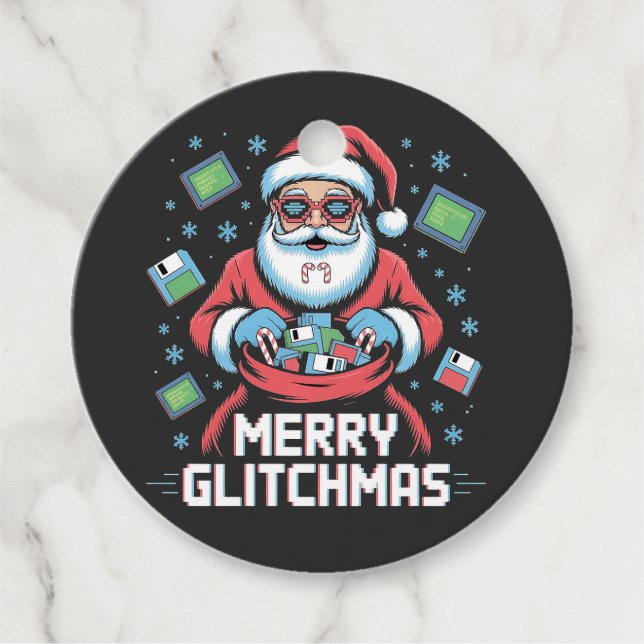 Étiquettes Cadeau Joyeux programmeur de codage Glitchmas Père Noël N (Devant)