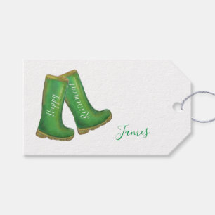 Étiquettes-cadeau Joyeux retraite vert jardinage welly boot