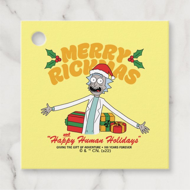 Étiquettes Cadeau Joyeux Rickmas et Joyeuses Fêtes Humaines (Devant)