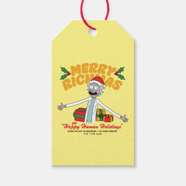 Étiquettes-cadeau Joyeux Rickmas et Joyeuses Fêtes Humaines (Devant)
