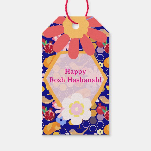 Étiquettes-cadeau Joyeux Rosh Hashanah Juif Nouvel An Modèle Floral (Devant)