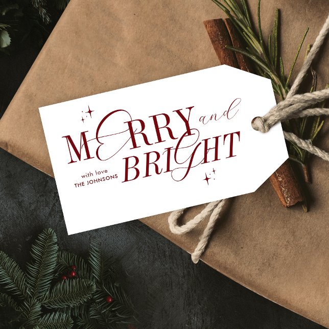 Étiquettes-cadeau Joyeux & Rouge brillant Script élégant Noël modern (Minimal, yet elegant, Merry & Bright gift tags that are sure to impress)
