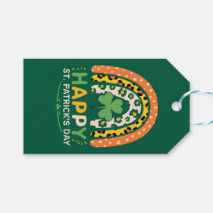 Étiquettes-cadeau Joyeux Saint Patrick Mignon Léopard Arc-en-Ciel