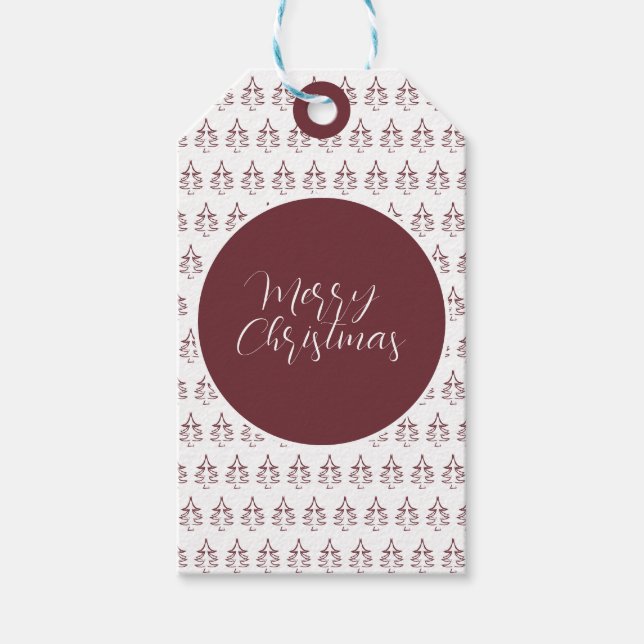 Étiquettes-cadeau Joyeux sapin de Noël de Bourgogne moderne (Devant)