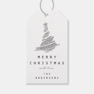 Étiquettes-cadeau  Joyeux sapin de Noël gris ARGENT Joyeux du 