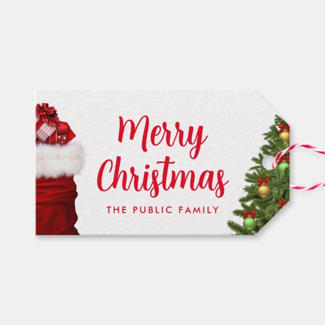 Étiquettes-cadeau Joyeux sapin de Noël Texte de script personnalisab (Devant (Horizontal))