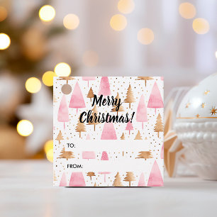 Étiquettes Cadeau Joyeux sapin rose or Noël