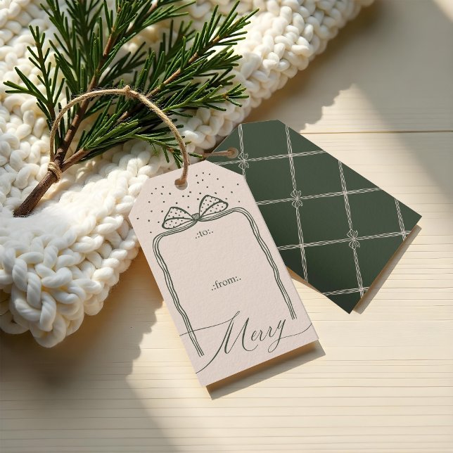 Étiquettes-cadeau Joyeux Script Élégant Chic Bow de Noël À et de (Merry Script Elegant Chic Christmas Bow To & From Gift Tags)