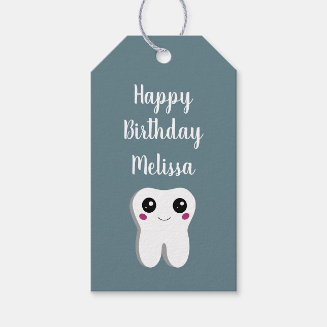 Étiquettes-cadeau Joyeux Sourire Dental Tooth mignonne Anniversaire (Devant)