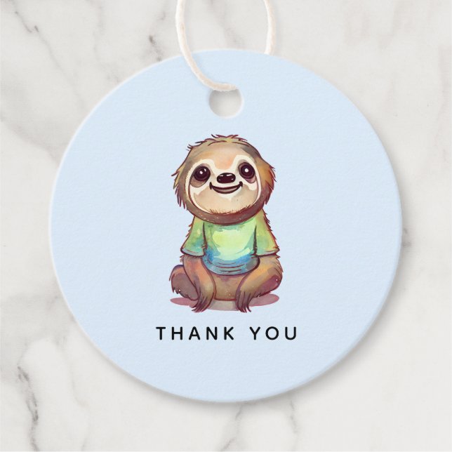 Étiquettes Cadeau Joyeux sourire Sloth assis Relaxant Merci (Devant)