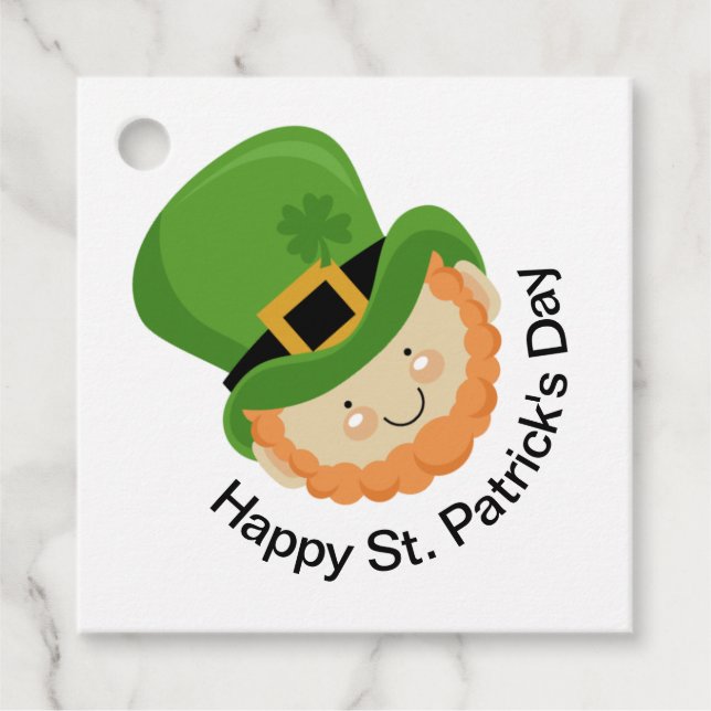 Étiquettes Cadeau Joyeux St. Patrick's Day leprechaun et shamrock (Devant)