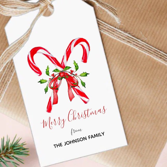 Étiquettes-cadeau Joyeux Sucre de canne de Noël avec Holly feuilles (Créateur téléchargé)