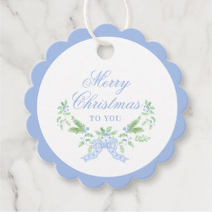 Étiquettes Cadeau Joyeux Swag de Noël avec Bleu Bow