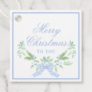 Étiquettes Cadeau Joyeux Swag de Noël avec Bleu Bow