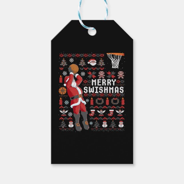 Étiquettes-cadeau Joyeux Swishmas Vilain Noël Basket-ball Noël (Devant)