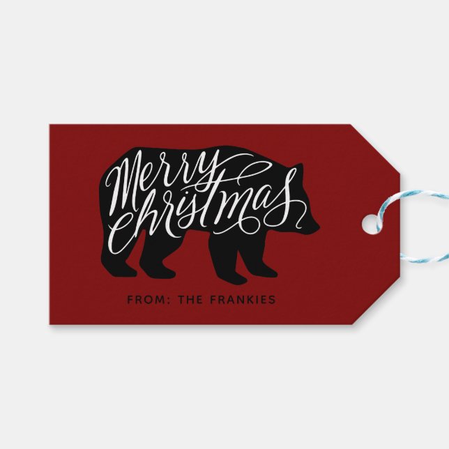 Étiquettes-cadeau Joyeux texte de Noël en Ours (Devant (Horizontal))