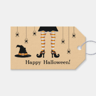 Étiquettes-cadeau Joyeux Texte D'Halloween Avec Jambes De Sorcière O