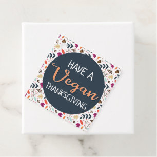 Étiquettes Cadeau Joyeux texte vegan thanksgiving bleu floral orange