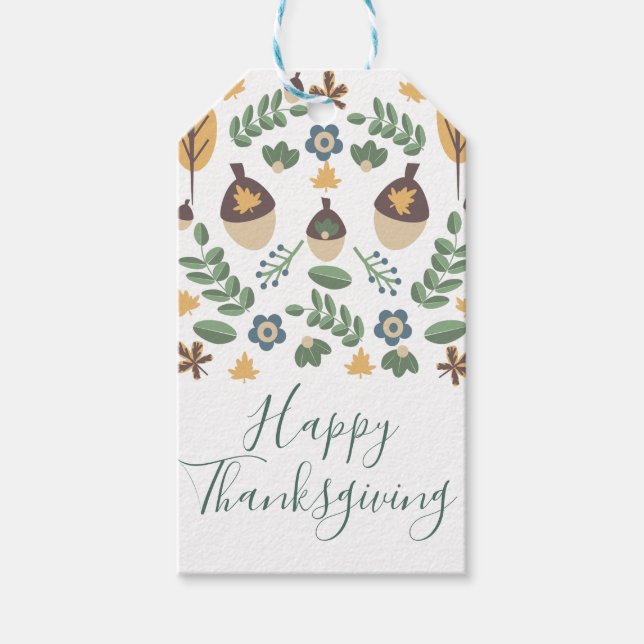 Étiquettes-cadeau Joyeux Thanksgiving automne folklorique (Devant)