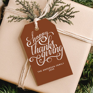 Étiquettes-cadeau Joyeux Thanksgiving Moderne Écriture Récolte Marro